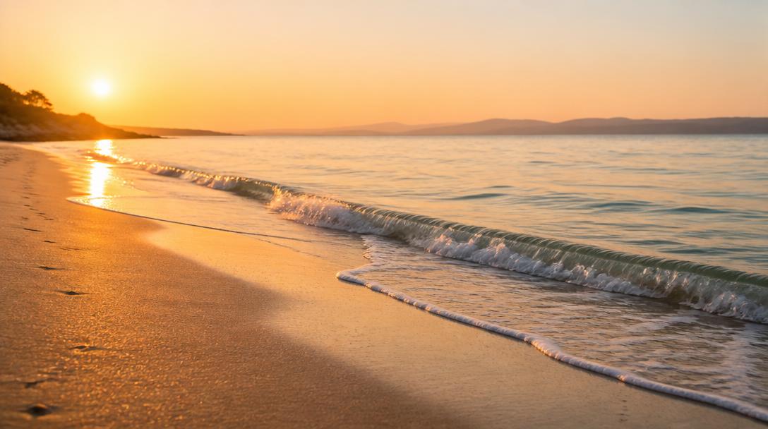 A gentle wave meeting a quiet shoreline at golden hour, symbolizing that healing from trauma can arrive softly, even years later.