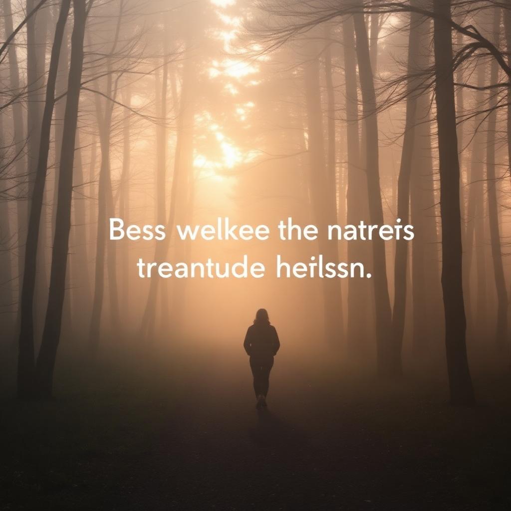 A person walking a misty forest path at dawn, symbolizing the long road of resilience.