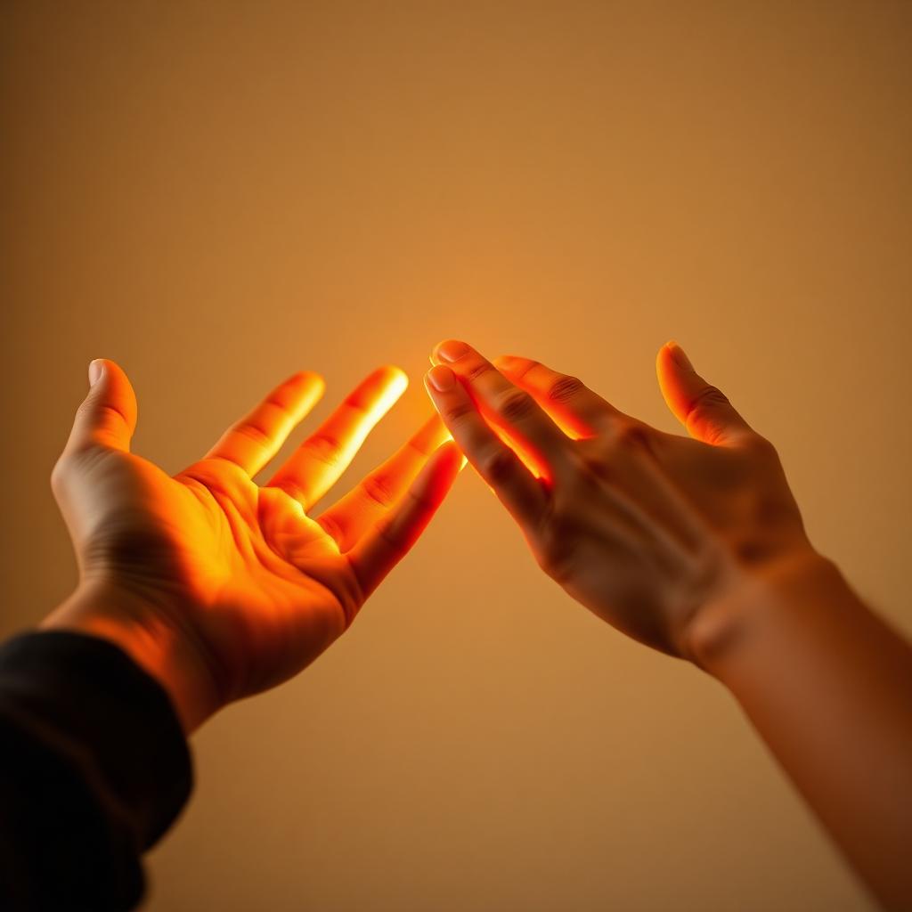 Two hands reaching toward each other in warm light, symbolizing emotional connection.